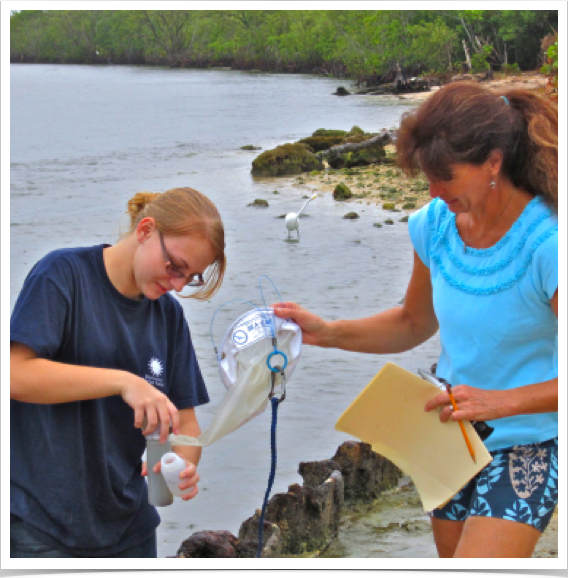 Dr. Sabine Alshuth supervising Honor Roll student - studying oceanographic parameters associated with Harmful Algae Blooms - NOAA PMN research.