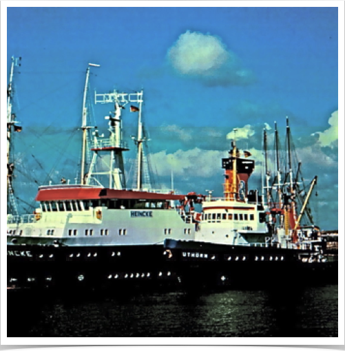 Research vessels FS HEINCKE and  FK UTHORN  in at the Helgoland Institute of Marine Research in Helgoland Island, Germany 