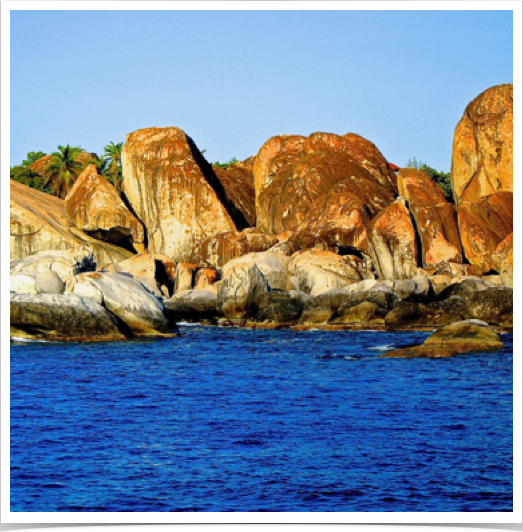 The Baths at Virgin Gorda - formed by granite (slow cooling of magma at depth nowhere close to surface volcanoes).